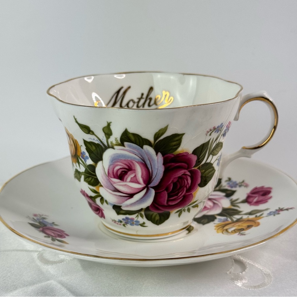 Queens Fine Bone Rosina China Floral Teacup and Saucer Set Mother